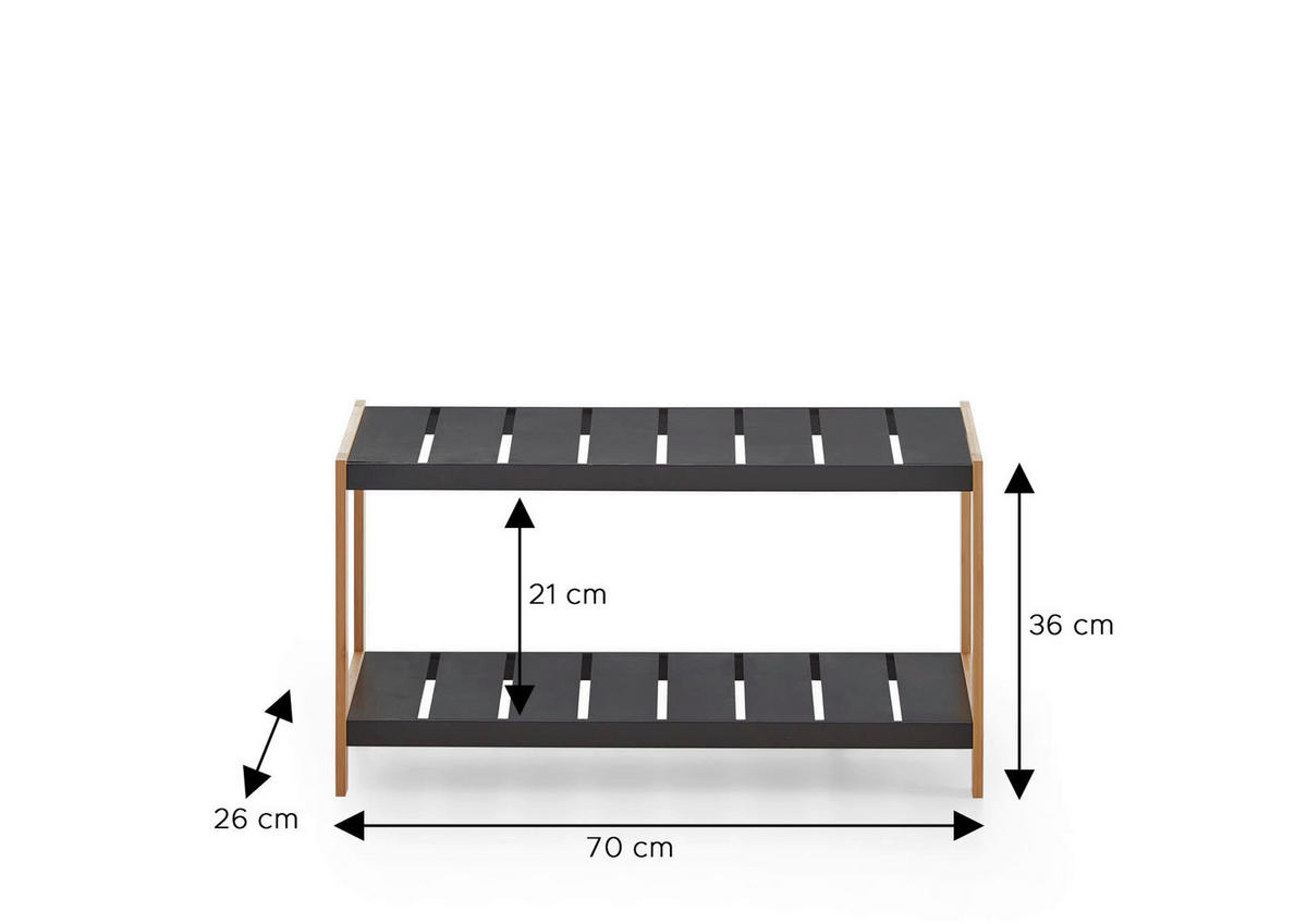 STALAK ZA OBUĆU  crna  drvni materijal     - boje hrasta/crna, Design, drvni materijal (70/36/26cm) - MID.YOU