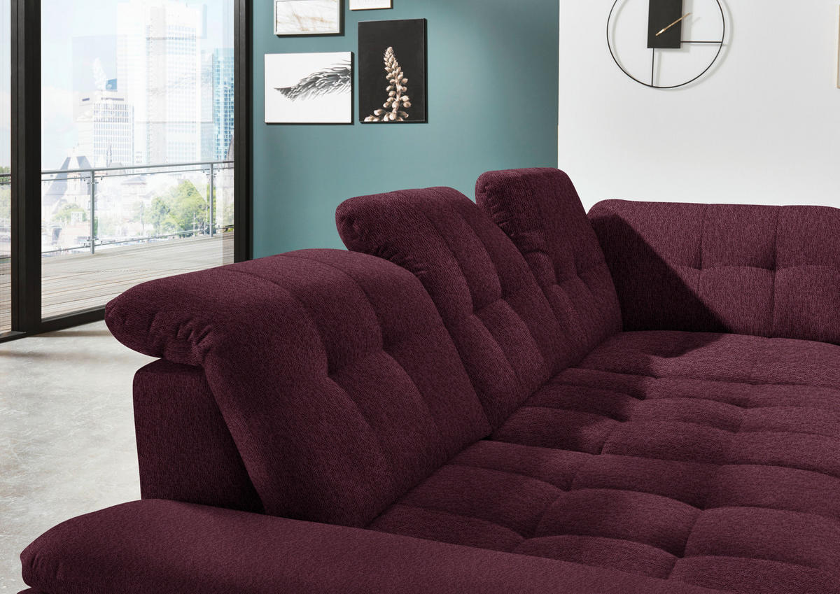 ECKSOFA in Chenille Aubergine  - Chromfarben/Aubergine, Design, Textil/Metall (310/260cm) - Beldomo Speed