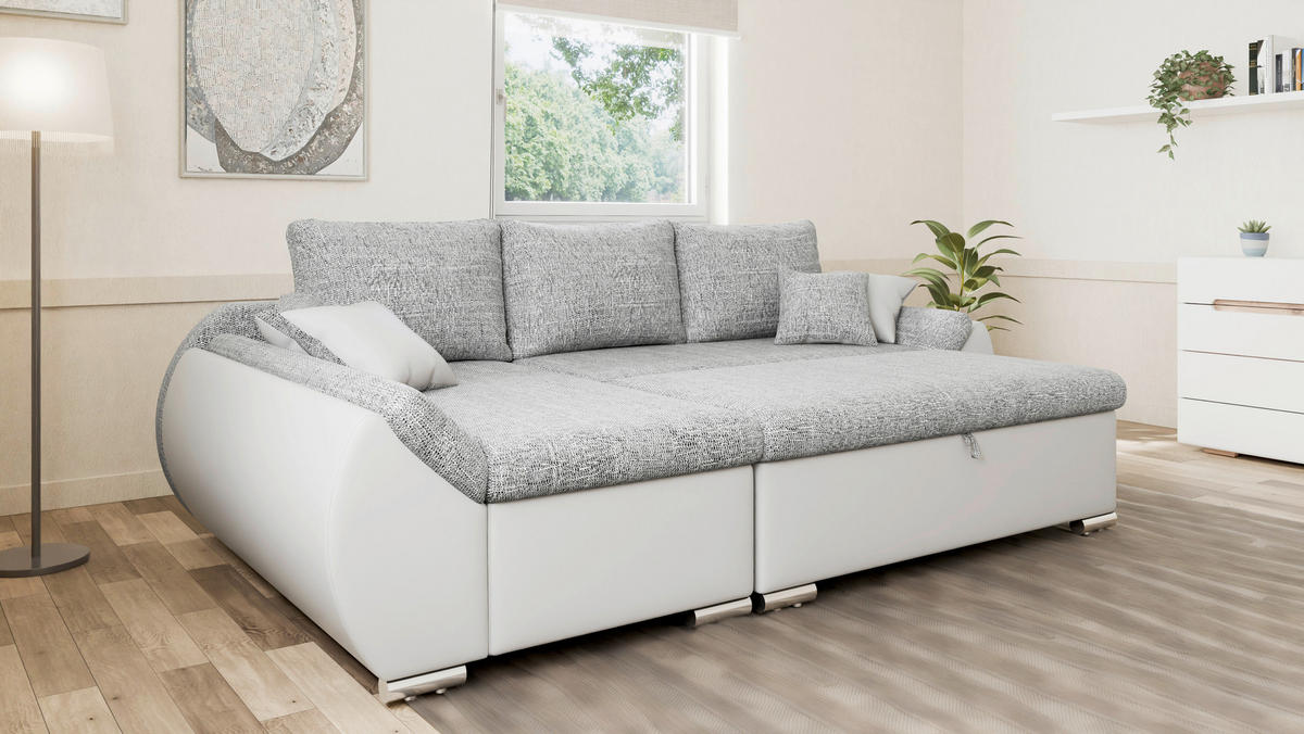 ECKSOFA  AURO Grau, Weiß  - Silberfarben/Weiß, Design, Kunststoff/Textil (275/155cm) - MID.YOU