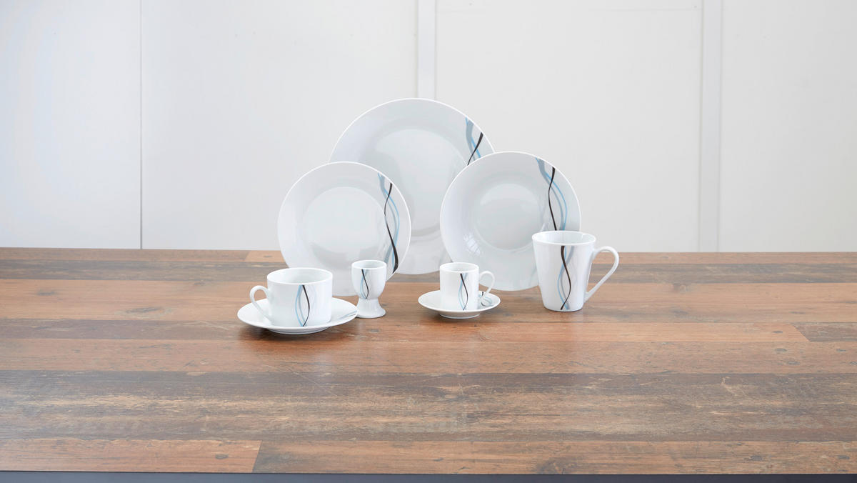KOMBINOVANÝ SERVIS 62-dielne, porcelán keramika  - čierna/modrá, Konventionell, keramika - Boxxx