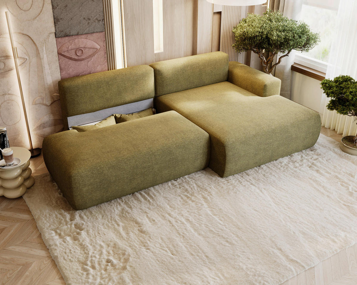 ECKSOFA REVE in Chenille Grün  284/160 cm  - Schwarz/Grün, Design, Kunststoff/Textil (284/160cm) - Livetastic