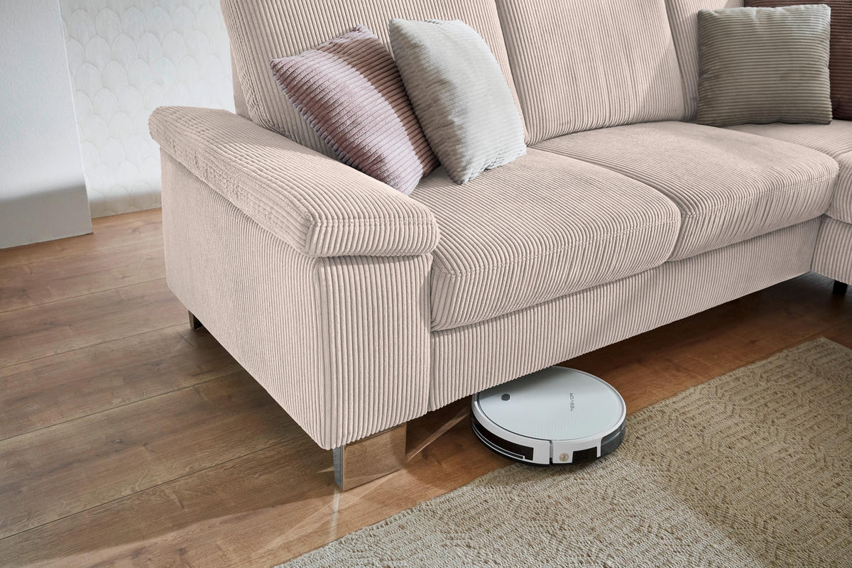 ECKSOFA in Cord Hellbraun  - Hellbraun/Edelstahlfarben, Konventionell, Textil/Metall (248/200cm) - Beldomo System
