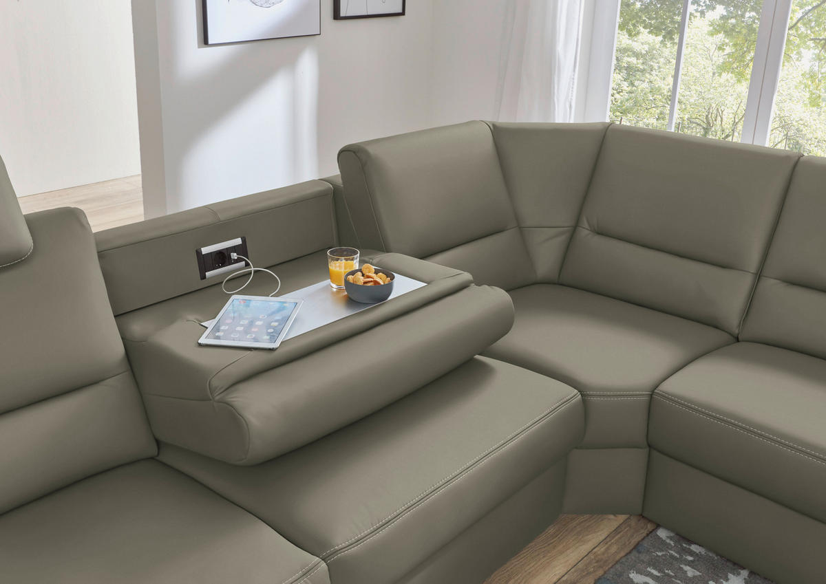 ECKSOFA in Echtleder Hellgrau  - Beige/Hellgrau, Design, Leder/Metall (288/249cm) - Beldomo Premium
