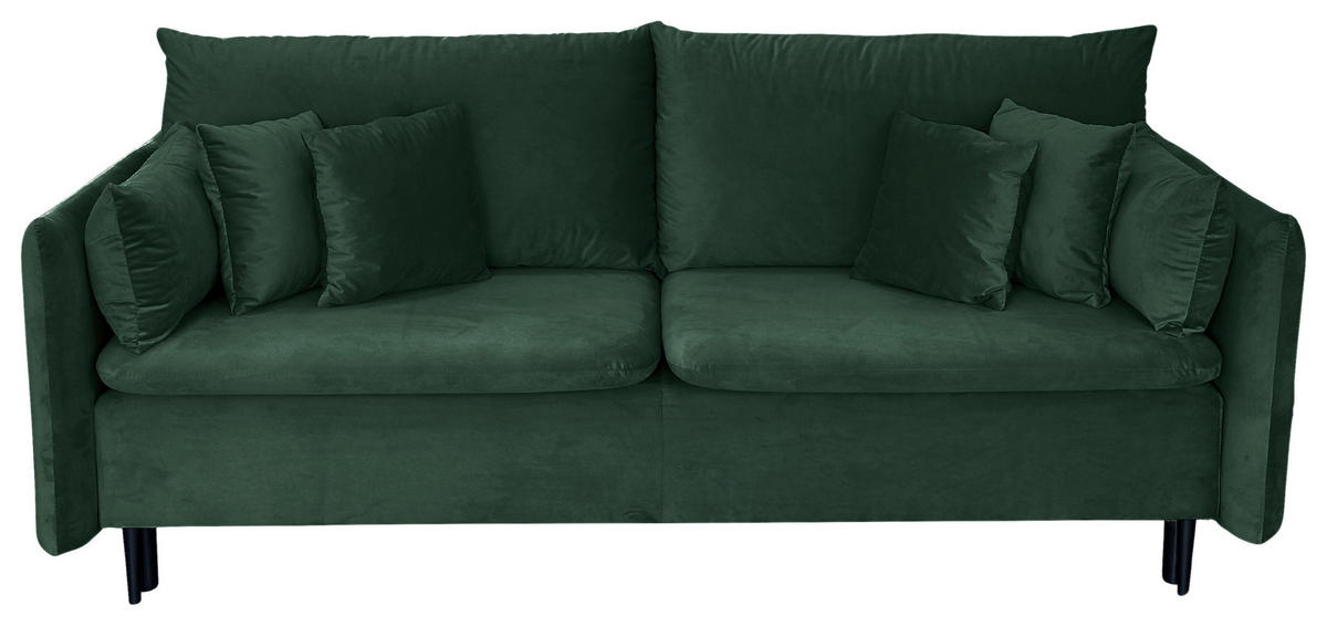 SCHLAFSOFA Velours Grün  - Schwarz/Grün, Design, Holz/Kunststoff (220/96/102cm) - MID.YOU