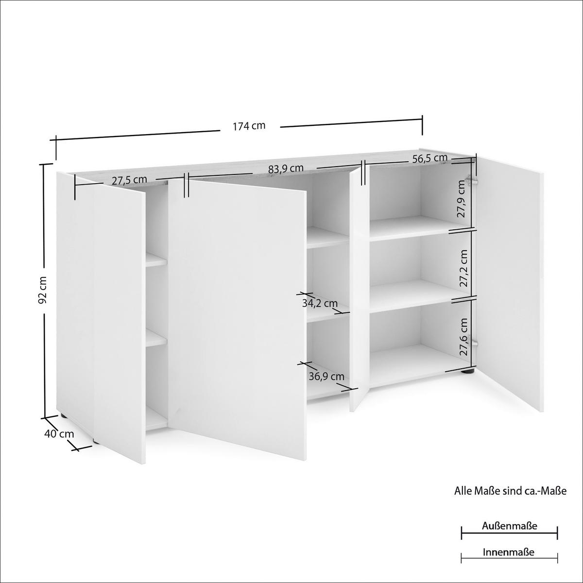 SIDEBOARD Tango  in 174/92/40 cm  - Eichefarben/Weiß Hochglanz, Design, Holzwerkstoff/Kunststoff (174/92/40cm) - Xora