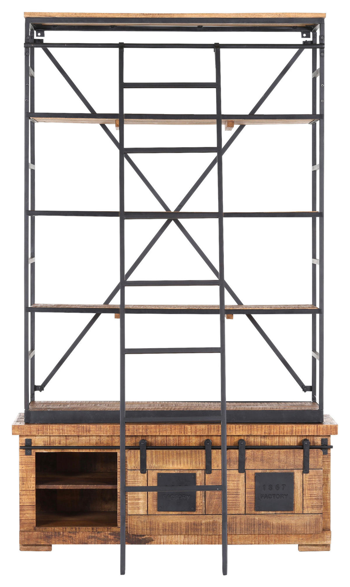 BÜCHERWAND Mangoholz massiv Naturfarben, Schwarz  - Schwarz/Naturfarben, KONVENTIONELL, Holz/Metall (127/210/45cm) - Landscape