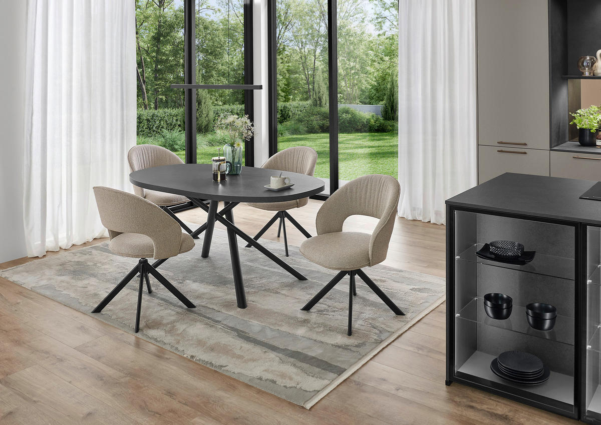 ESSTISCH Schwarz, Schieferfarben bootsförmig  in verschiedenen Holzdekoren erhältlich  - Schieferfarben/Schwarz, Basics, Holzwerkstoff/Metall (160/95/76cm) - Celina Home