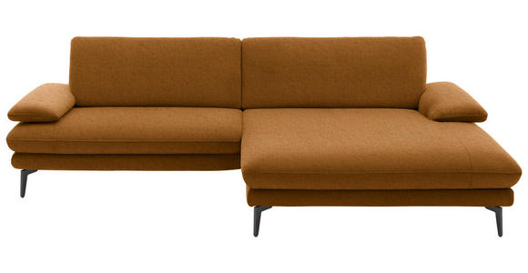 ECKSOFA in Velours Cognac 284/184 cm - Cognac/Schwarz, Design, Textil/Metall (284/184cm) - Dieter Knoll