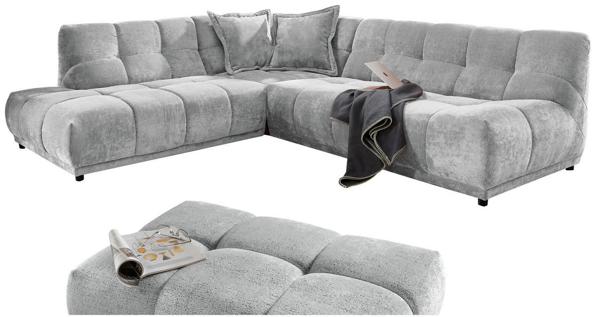 ECKSOFA ITALIA Hellblau Chenille Hocker  - Schwarz/Hellblau, MODERN, Kunststoff/Textil (250/284cm) - Livetastic