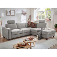 ECKSOFA in Chenille, Flachgewebe Hellgrau  - Nussbaumfarben/Hellgrau, Konventionell, Holz/Textil (236/213cm) - Sit & More