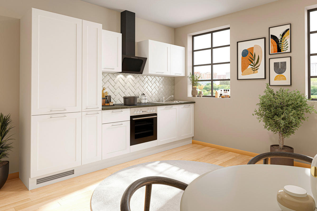 KÜCHENBLOCK 310 cm   in Weiß  - Chromfarben/Anthrazit, Design, Holzwerkstoff/Metall (310cm) - MID.YOU