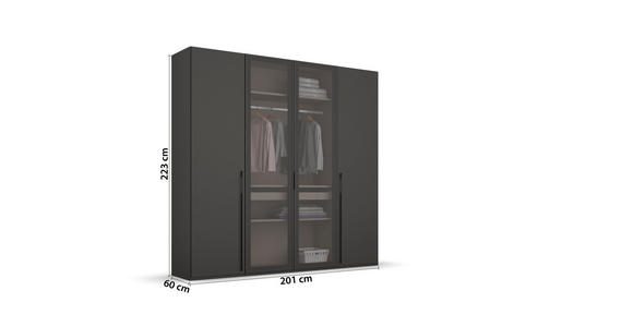 DREHTÜRENSCHRANK 201/223/60 cm 4-türig  - Graphitfarben/Grau, Trend, Glas/Holzwerkstoff (201/223/60cm) - Novel