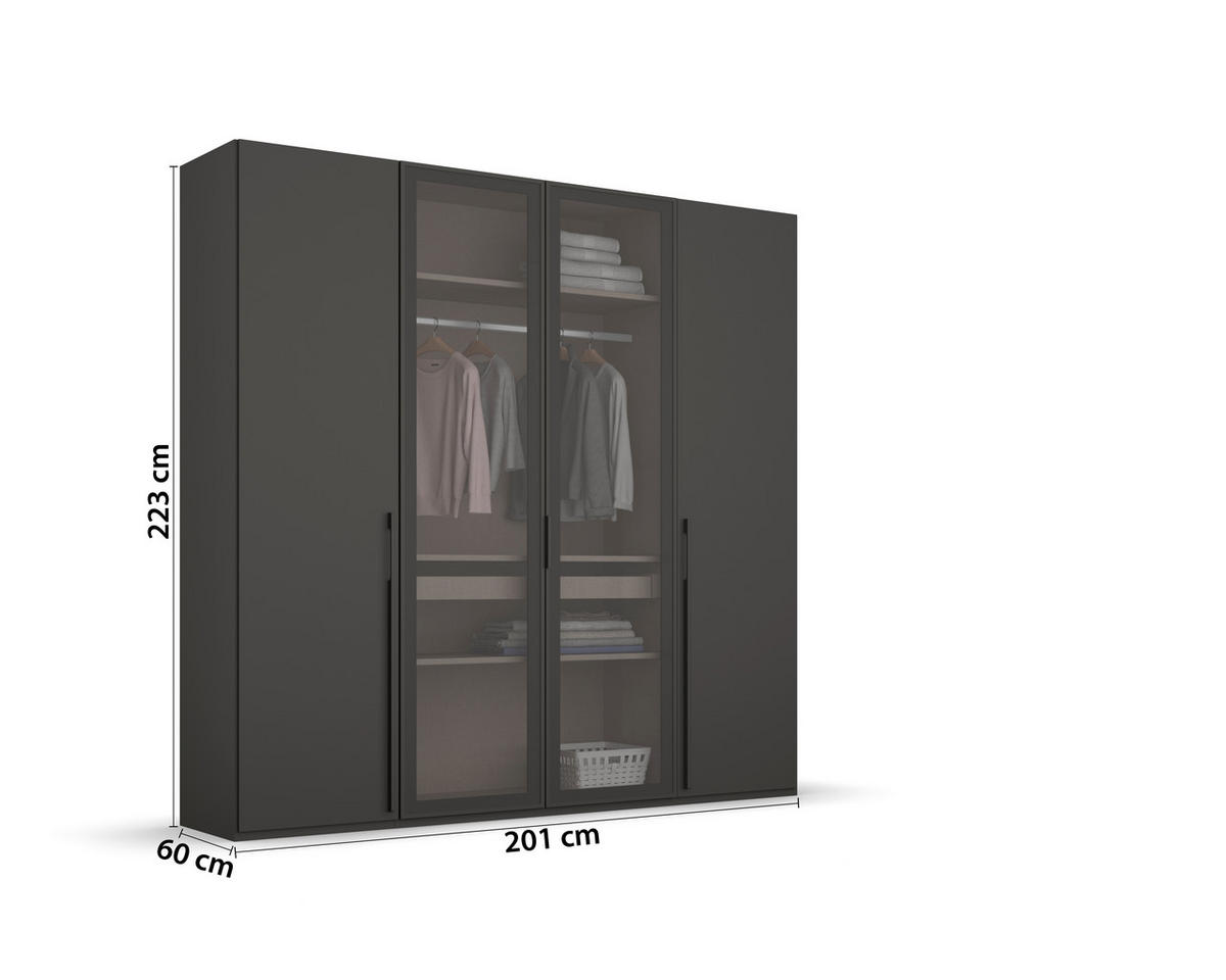 DREHTÜRENSCHRANK 201/223/60 cm 4-türig Graphitfarben, Grau  - Graphitfarben/Grau, Trend, Glas/Holzwerkstoff (201/223/60cm) - Novel