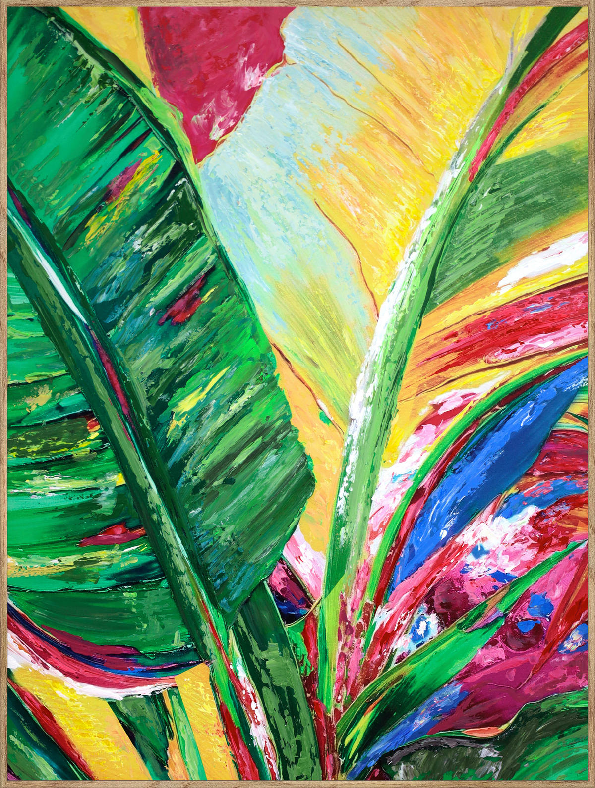 ÖLGEMÄLDE Landschaft & Natur, Palmen, Pflanzen, Zeichnung, Blätter 60/80 cm  - Eichefarben/Multicolor, Trend, Holzwerkstoff/Textil (60/80cm) - Monee