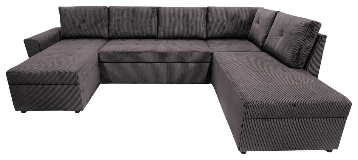 WOHNLANDSCHAFT TERMOLI Graubraun Cord  - Graubraun/Schwarz, Design, Kunststoff/Textil (155/297/212cm) - MID.YOU