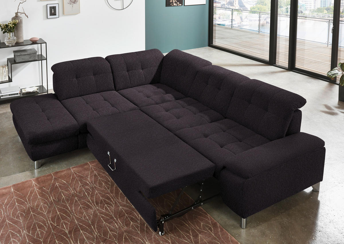ECKSOFA in Chenille Schwarz  - Chromfarben/Schwarz, Design, Textil/Metall (260/310cm) - Beldomo Speed