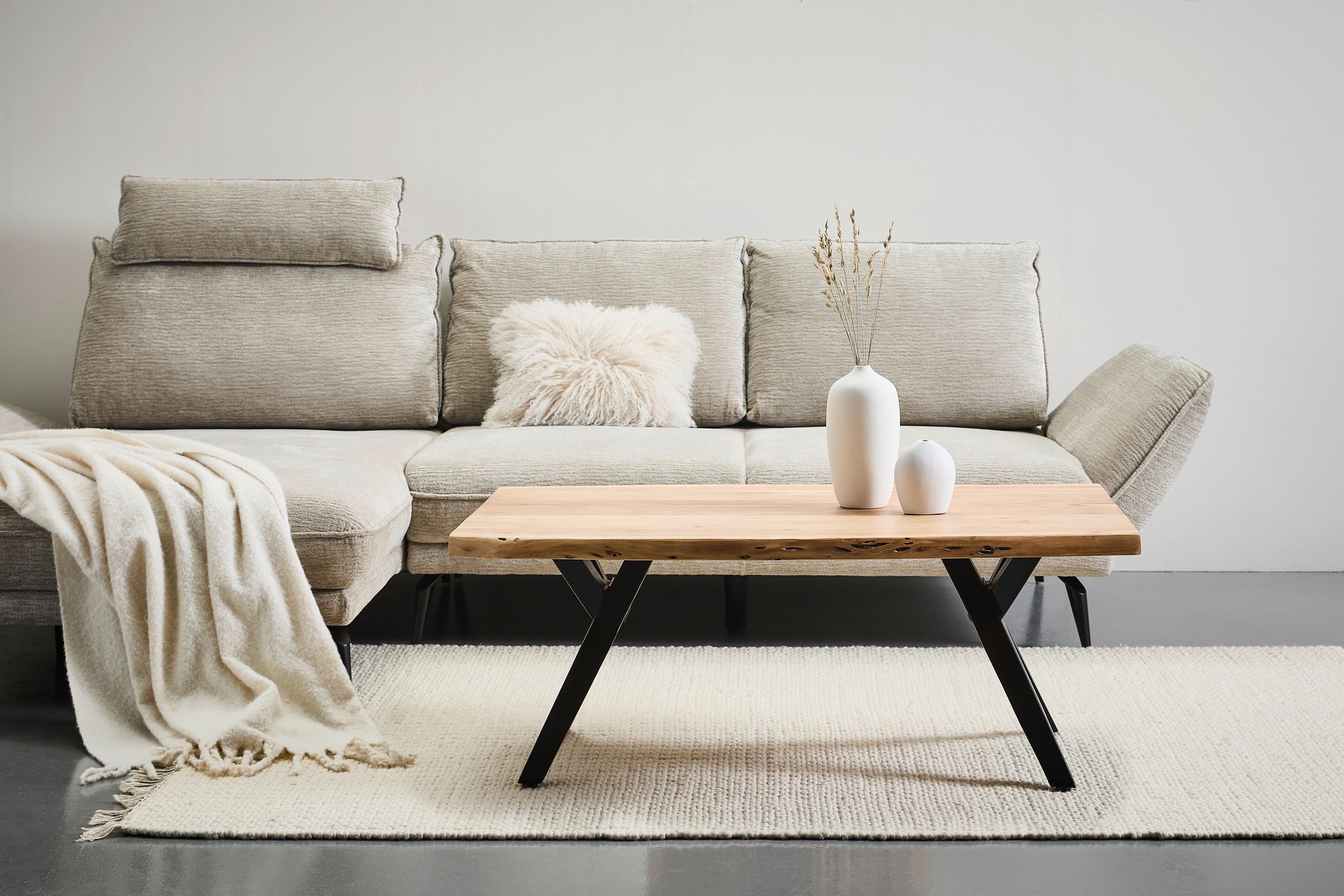 COUCHTISCH Akazie massiv 115/70/45 cm rechteckig Akaziefarben  - Schwarz/Akaziefarben, LIFESTYLE, Holz/Metall (115/70/45cm) - Landscape