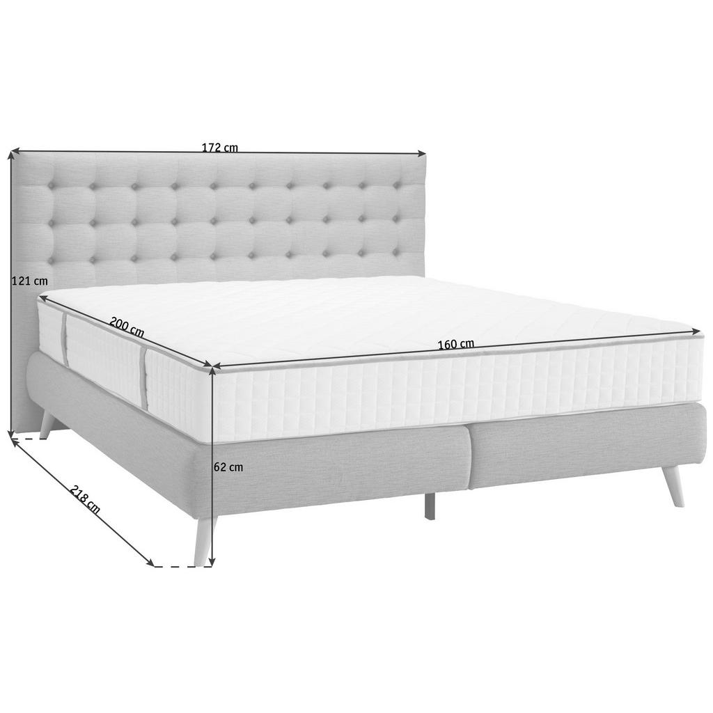 Thumbnail - Welnova Boxspringbett, Hellgrau, Textil, H2, 7-Zonen, Höhe ca. 25 cm, 160x200 cm, gepolstertes Kopfteil, Stoffauswahl, S...