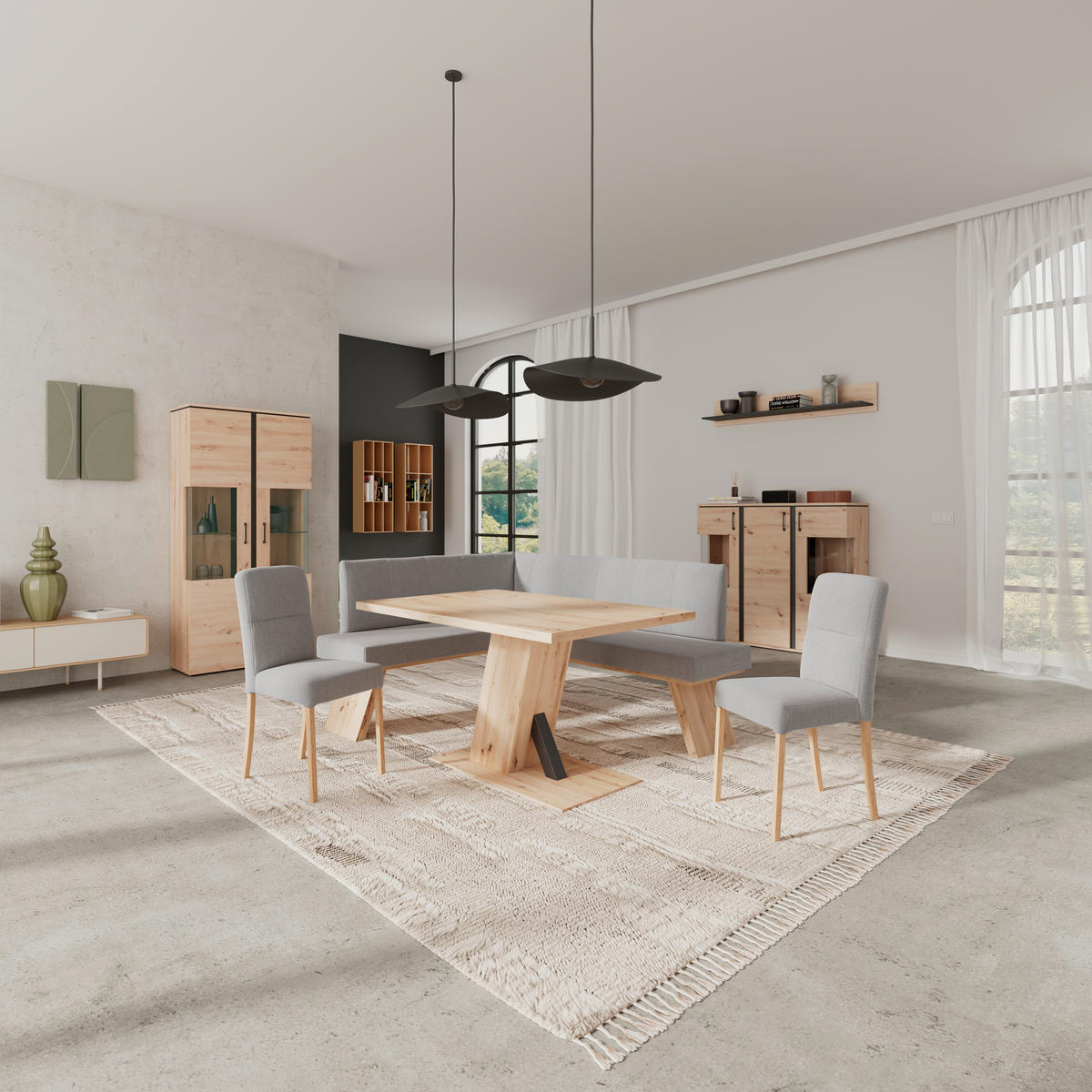 ECKBANK 140/160 cm Webstoff Hellgrau   - Eichefarben/Hellgrau, KONVENTIONELL, Textil (140/160cm) - Livetastic