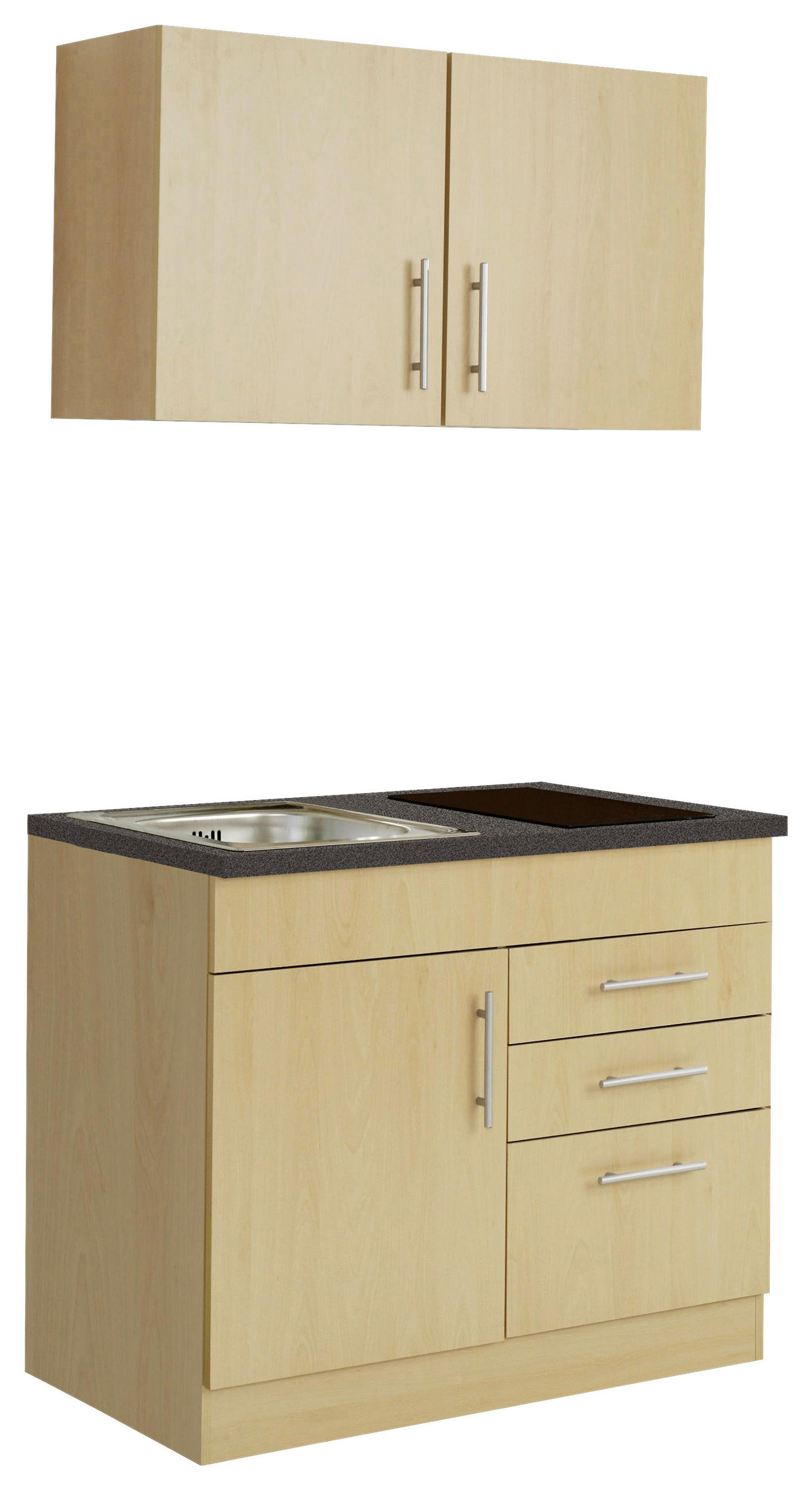 MINIKÜCHE 100 cm   in Buchefarben  - Chromfarben/Buchefarben, MODERN, Holzwerkstoff/Metall (100cm) - Held