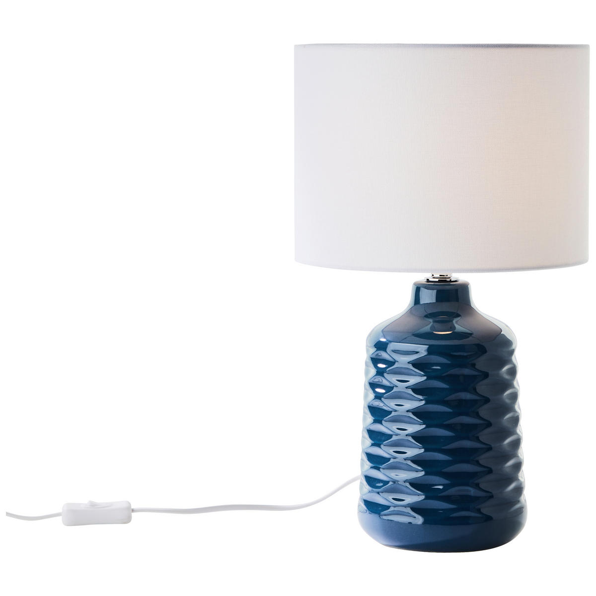 STOLNÍ LAMPA, E14, 25/42 cm  - bílá/modrá, Trend, textil/keramika (25/42cm)