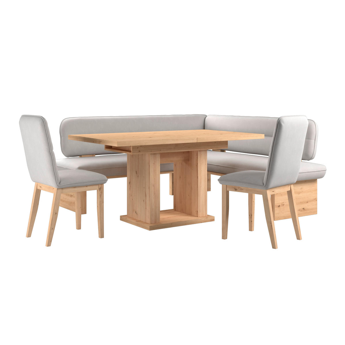 ECKBANK 192/170 cm Webstoff Beige Eiche Sperrholz   - Eichefarben/Beige, KONVENTIONELL, Holz/Textil (192/170cm) - Livetastic