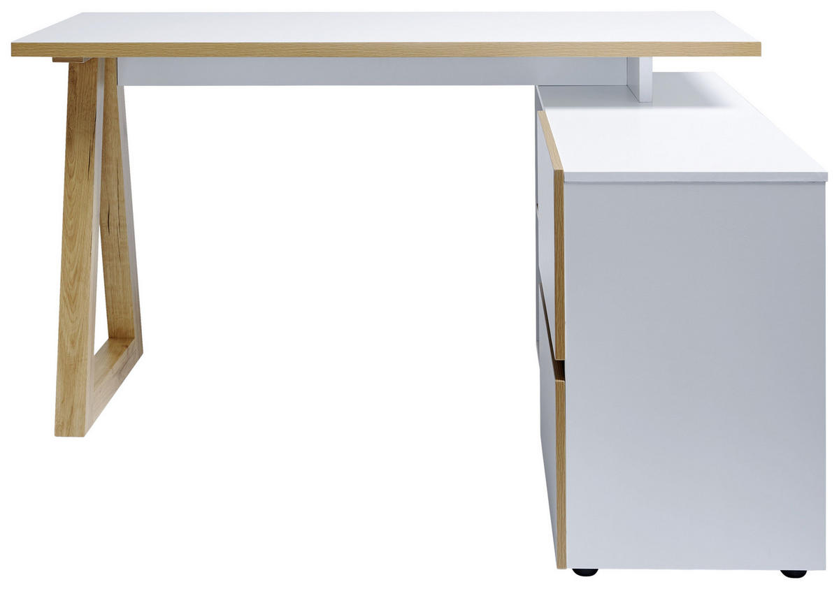 ECKSCHREIBTISCH 140/110/76 cm  in Eichefarben, Weiss  - Weiss/Eichefarben, Design, Holzwerkstoff (140/110/76cm)