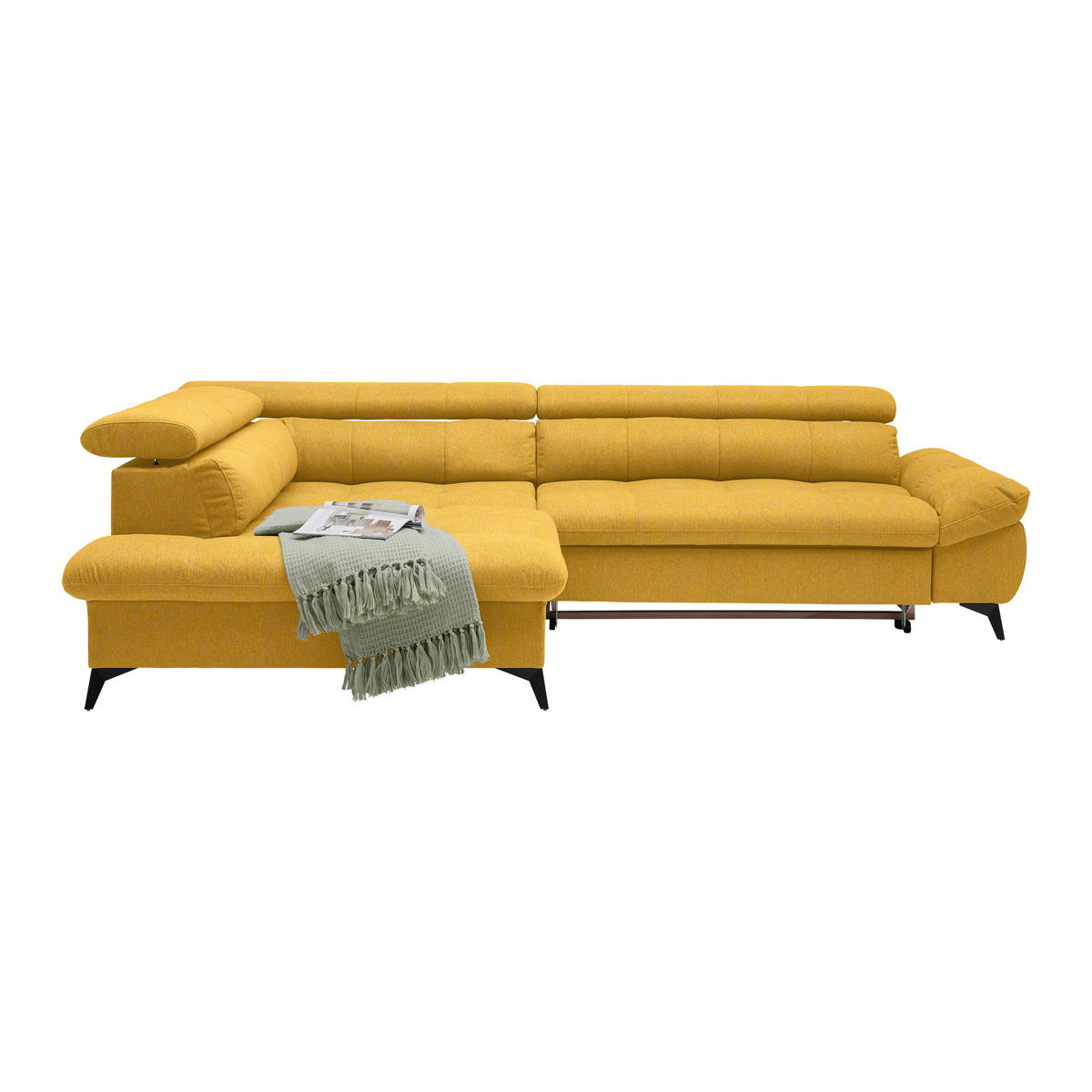 ECKSOFA in Chenille Senfgelb  - Senfgelb/Schwarz, Modern, Textil/Metall (201/296cm) - Livetastic