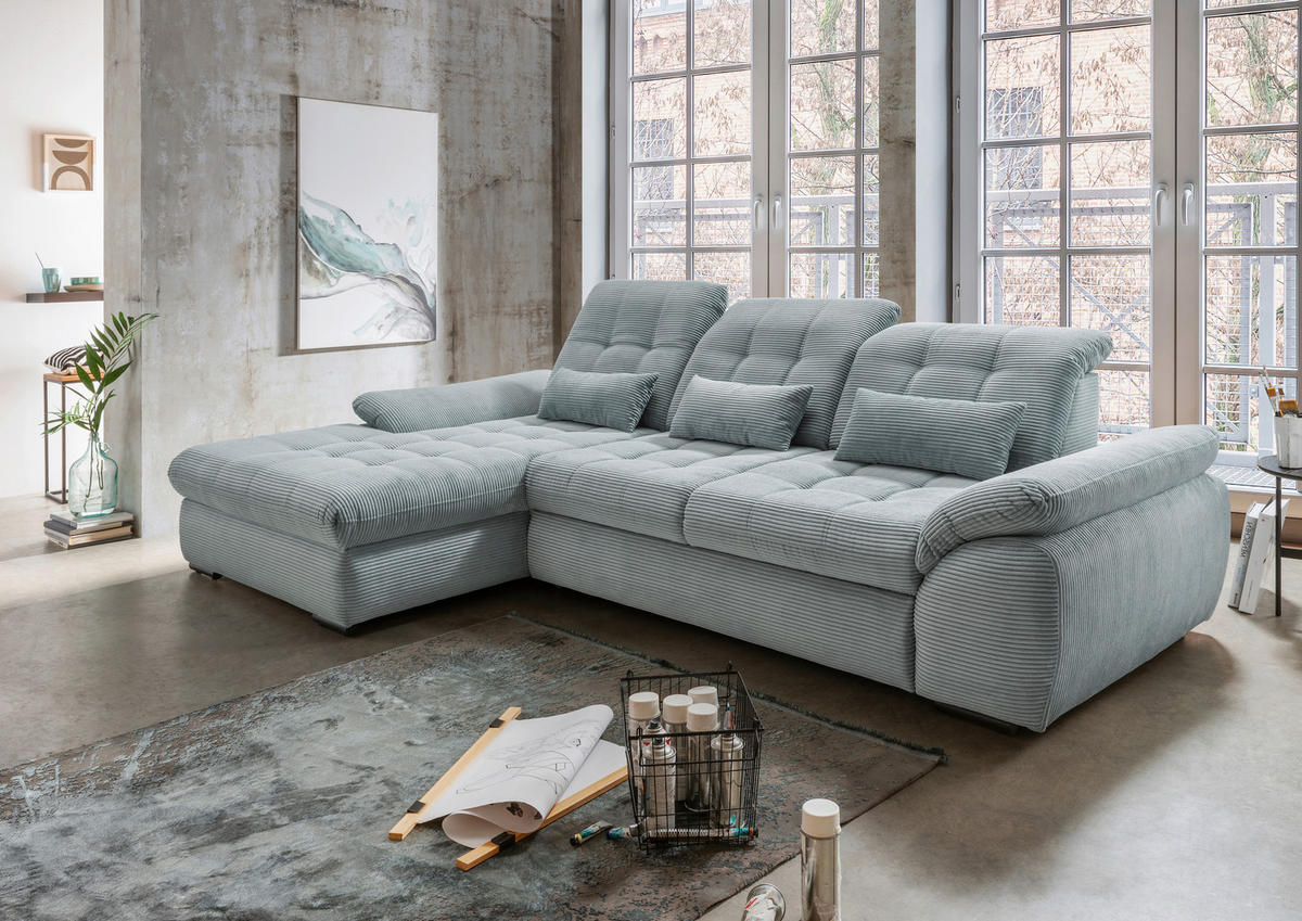 ECKSOFA in Cord Hellblau  - Schwarz/Hellblau, MODERN, Textil/Metall (184/314cm) - Livetastic