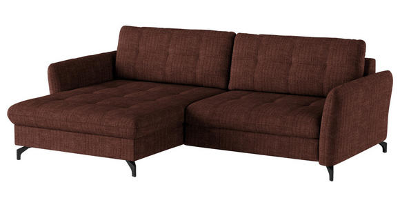 ECKSOFA in Flachgewebe, Leinenoptik Rotbraun  - Rotbraun/Schwarz, Design, Textil/Metall (170/242cm) - Xora