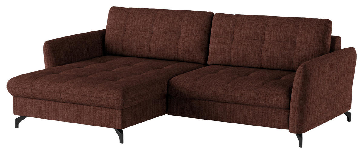 ECKSOFA in Flachgewebe, Leinenoptik Rotbraun  - Rotbraun/Schwarz, Design, Textil/Metall (170/242cm) - Xora