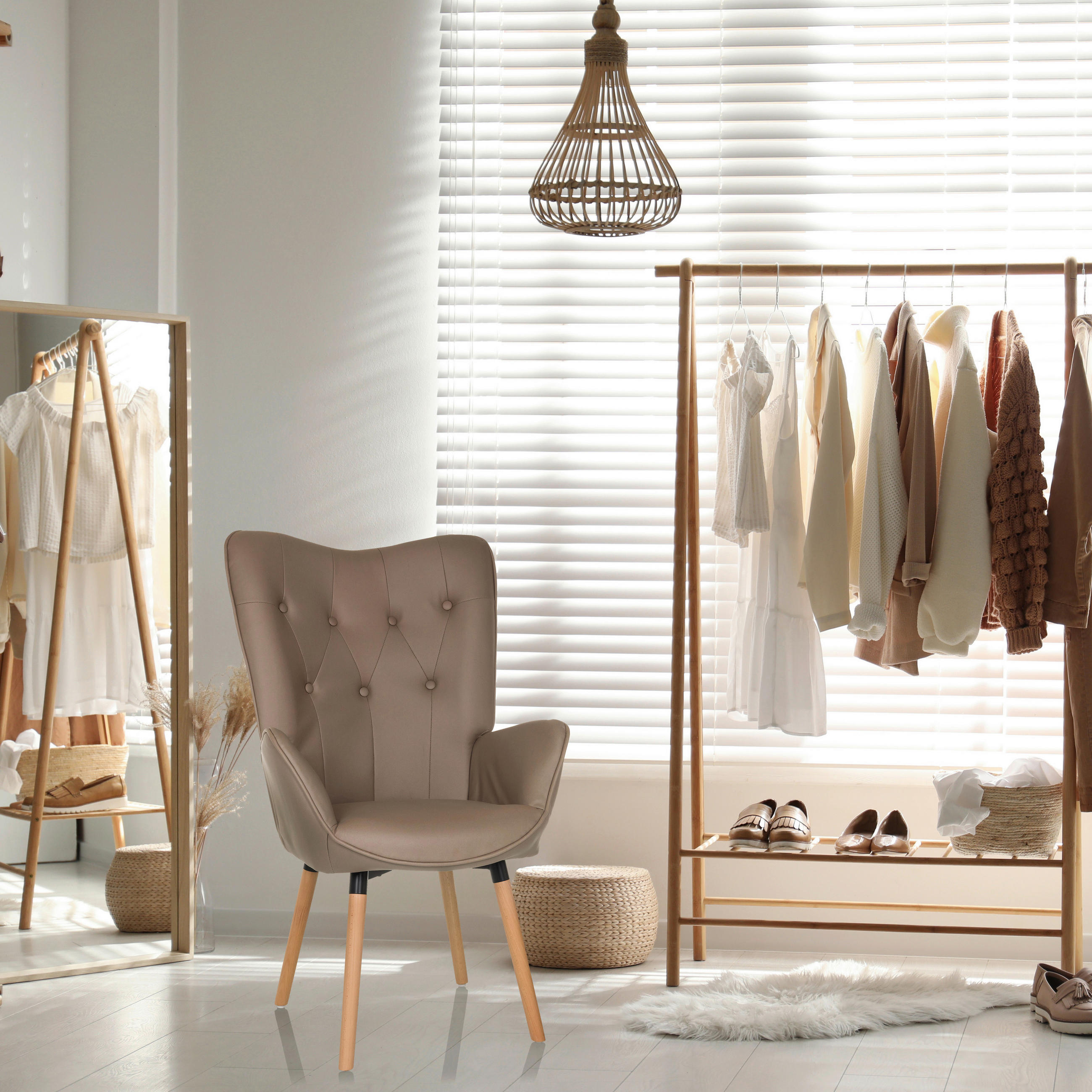 OHRENSESSEL in Velours Dunkelgrau  - Dunkelgrau, MODERN, Holz/Textil (70/106/75cm) - MID.YOU