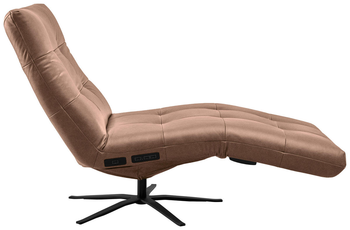 RELAXLIEGE in Echtleder Braun  - Schwarz/Braun, MODERN, Leder/Metall (82/53-115/156-206cm) - Pure Home Comfort