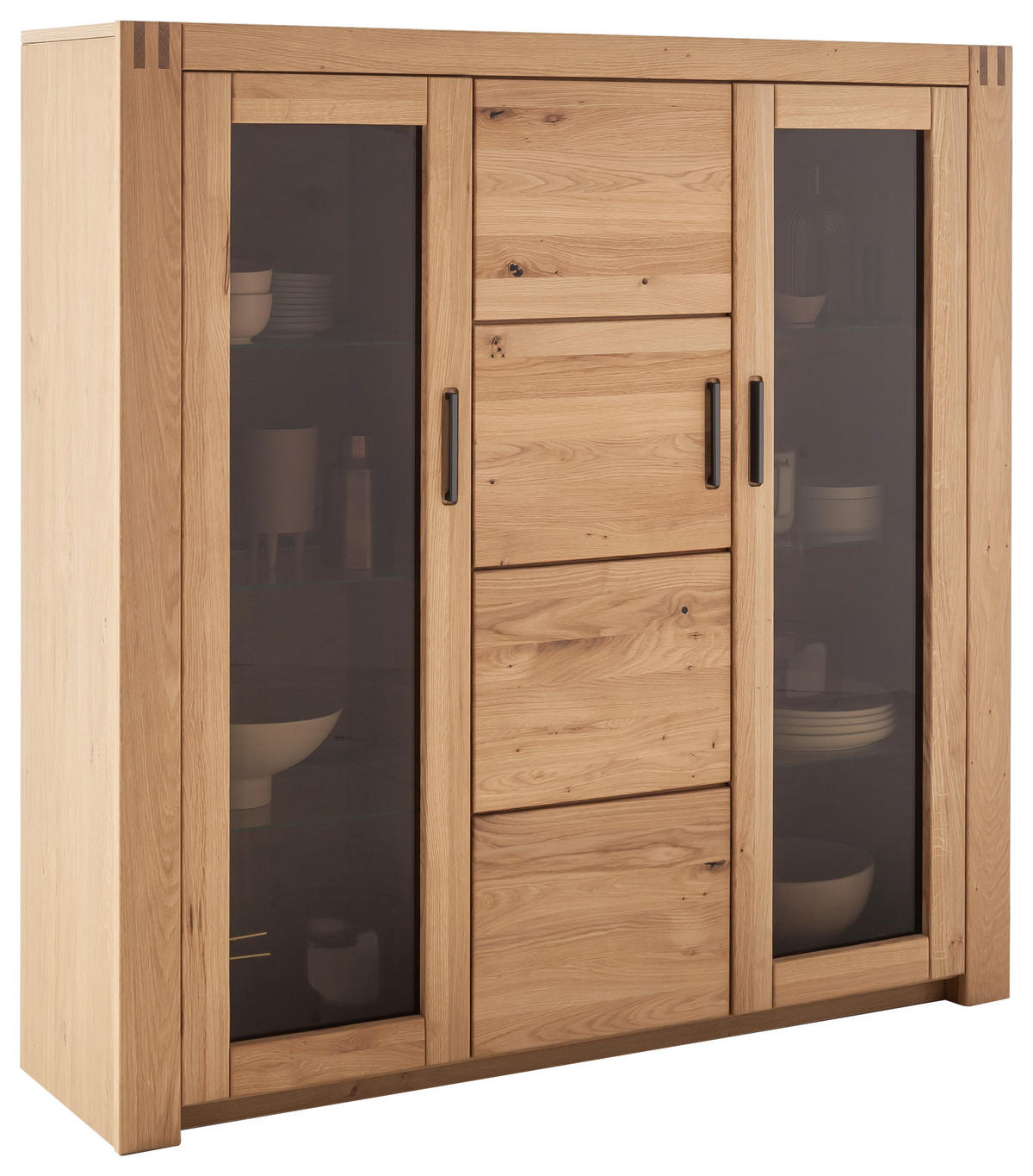 HIGHBOARD  in 137/139/37 cm  - Eichefarben/Anthrazit, Design, Glas/Holz (137/139/37cm) - Livetastic