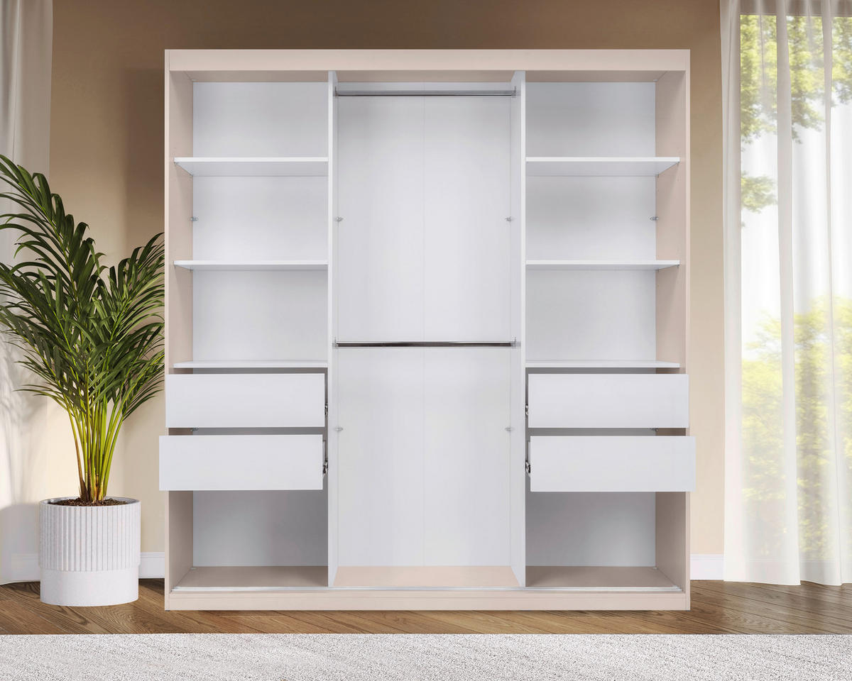 SCHIEBETÜRENSCHRANK 200/215/59,5 cm 3-türig  - Kaschmir/Schwarz, MODERN, Holzwerkstoff/Metall (200/215/59,5cm) - MID.YOU