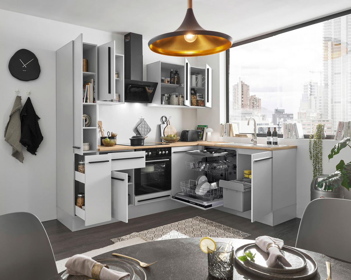 ECKKÜCHE 250/175 cm  in Weiß, Eichefarben  - Eichefarben/Schwarz, Design, Holzwerkstoff/Kunststoff (250/175cm) - MID.YOU