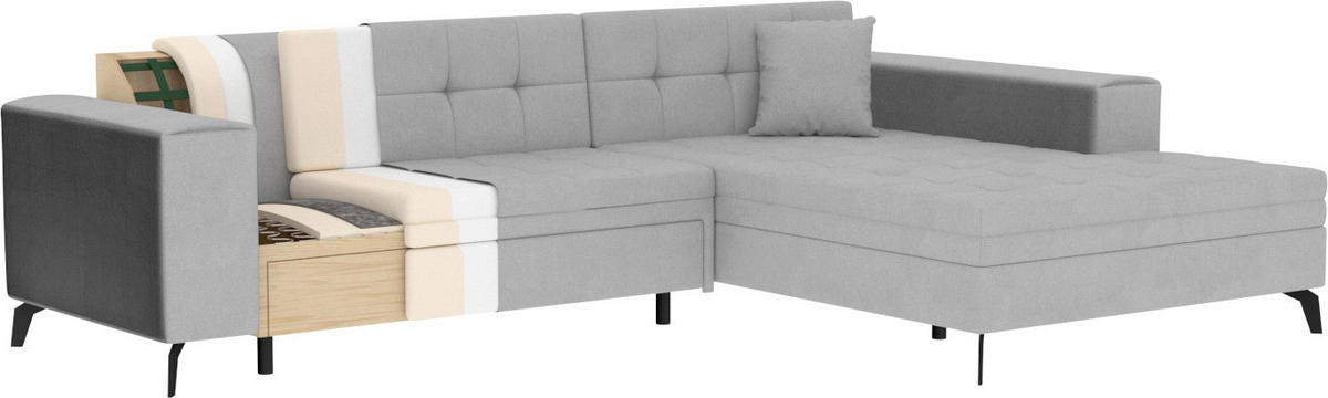 ECKSOFA in Samt Grün  292/196 cm  - Schwarz/Grün, Design, Textil/Metall (292/196cm) - MID.YOU