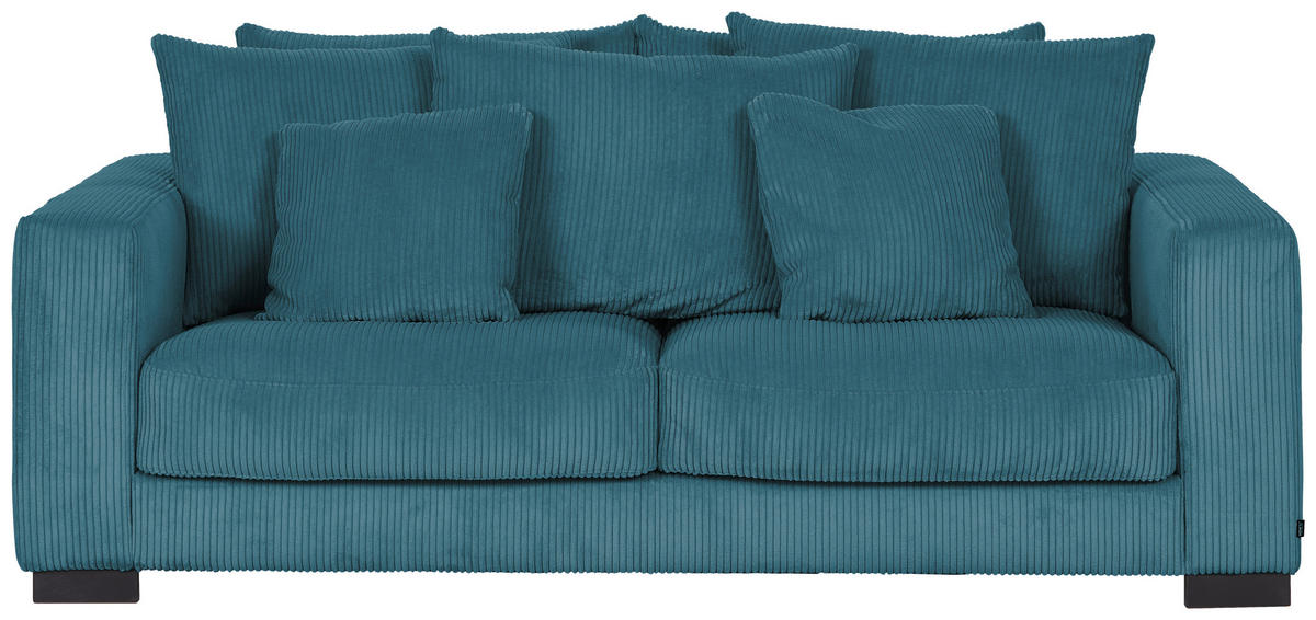 2,5-SITZER in Cord Petrol  - Petrol/Schwarz, KONVENTIONELL, Holz/Textil (203/83/126cm) - Hom`in