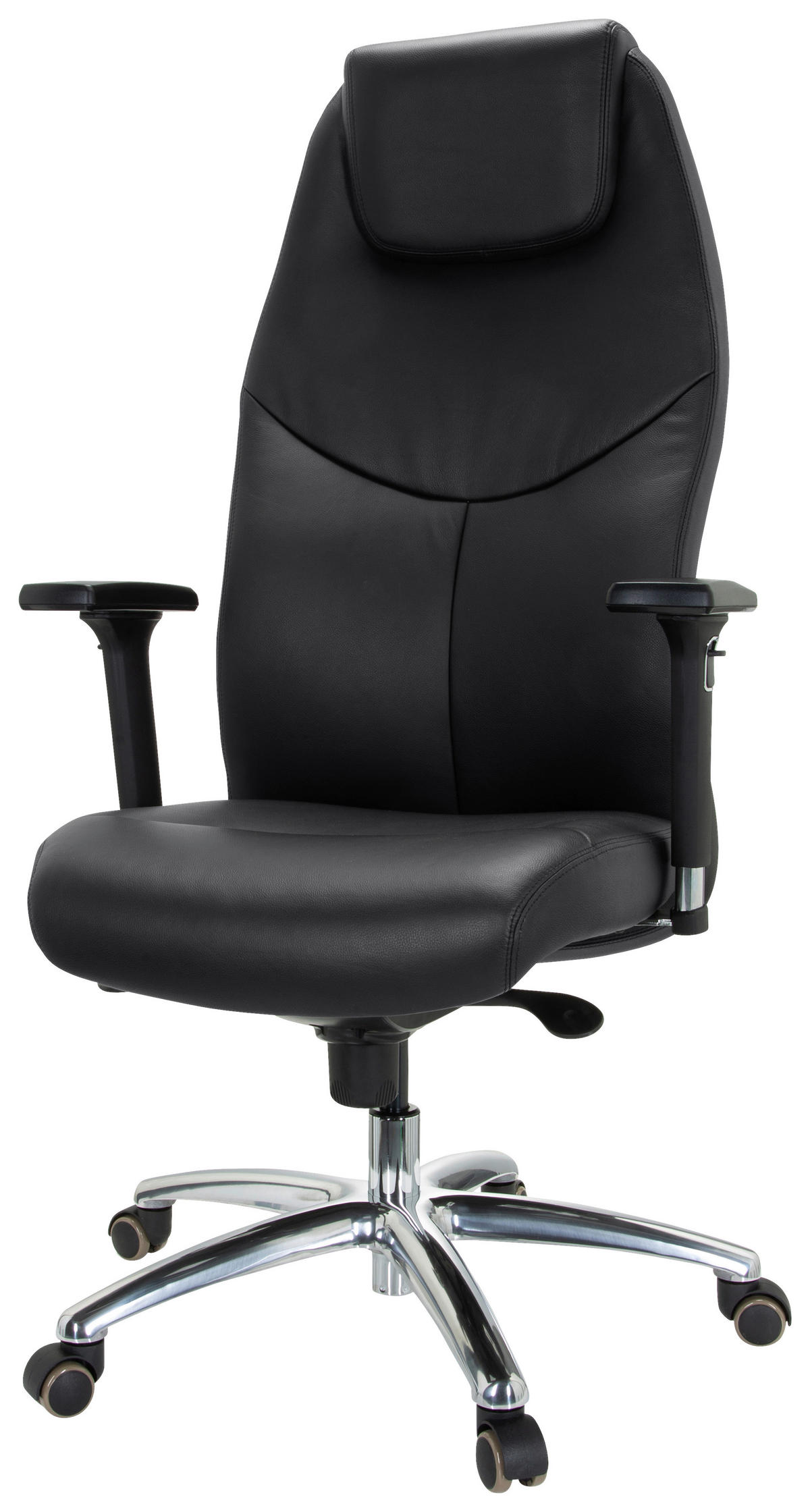 CHEFSESSEL Schwarz  - Silberfarben/Schwarz, Basics, Leder/Kunststoff (70/126/70cm) - MID.YOU