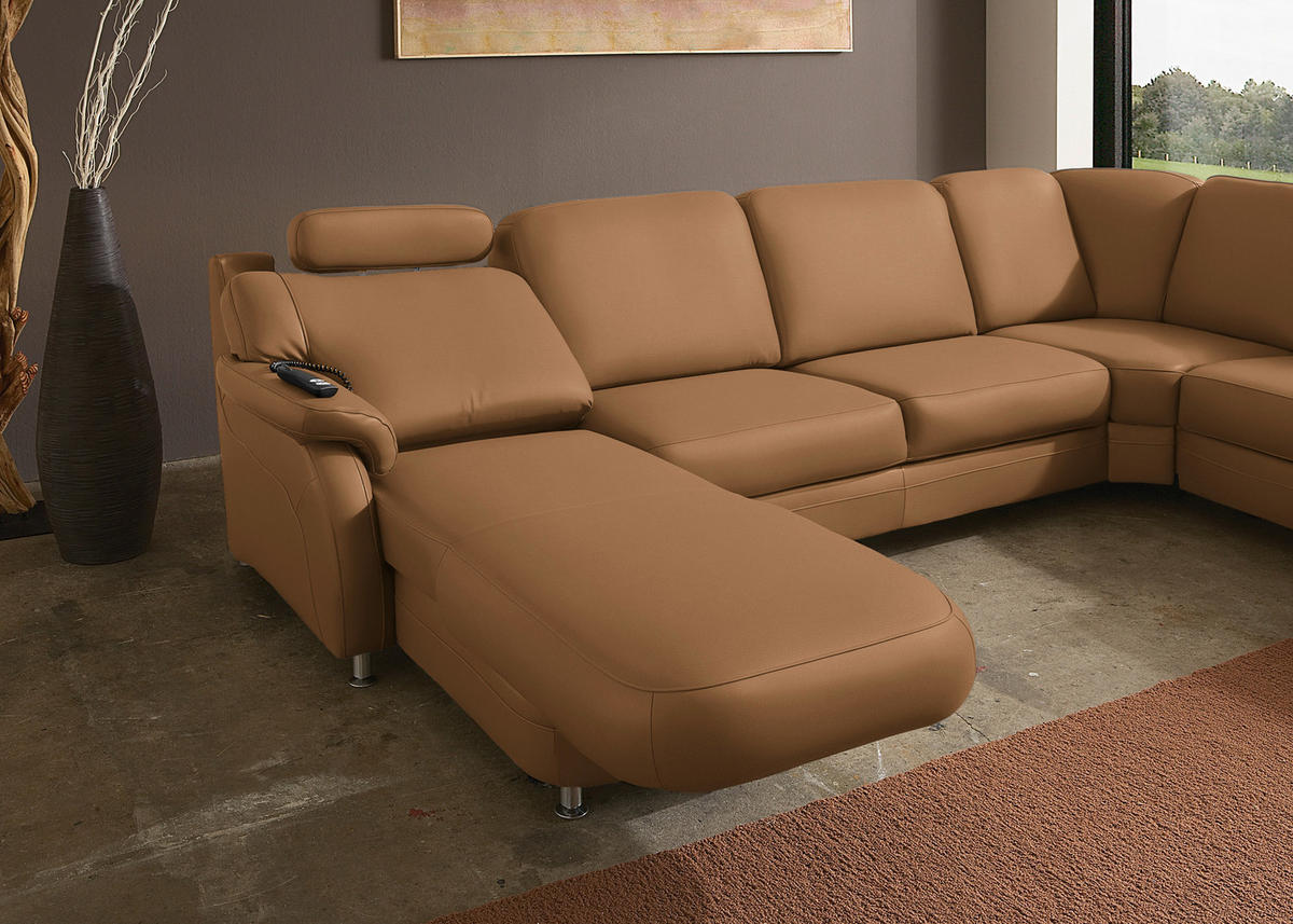 WOHNLANDSCHAFT Echtleder Hellbraun  - Hellbraun/Alufarben, Konventionell, Leder/Metall (165/329/239cm) - Beldomo Premium