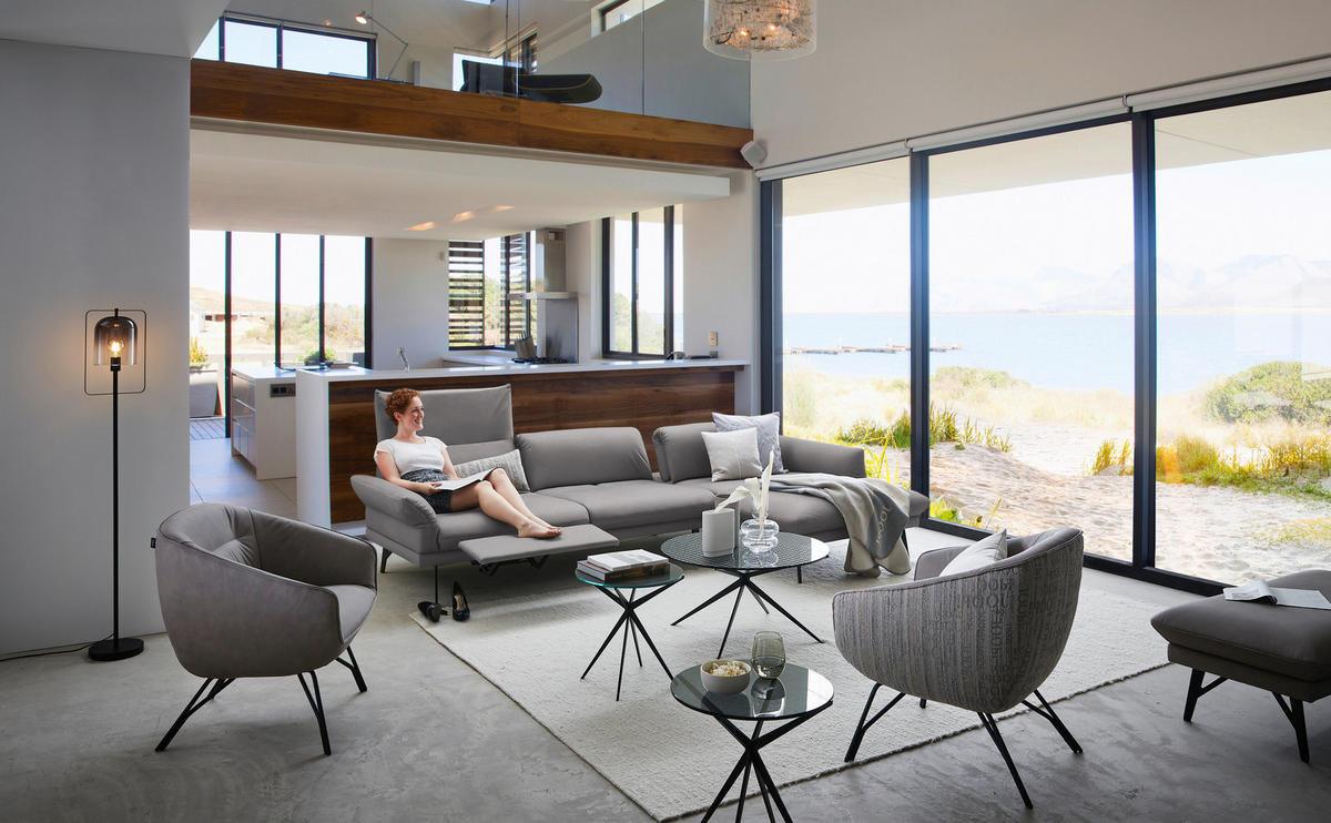 ECKSOFA in Echtleder Hellgrau  308/173 cm  - Anthrazit/Hellgrau, Design, Leder/Metall (308/173cm) - Joop!