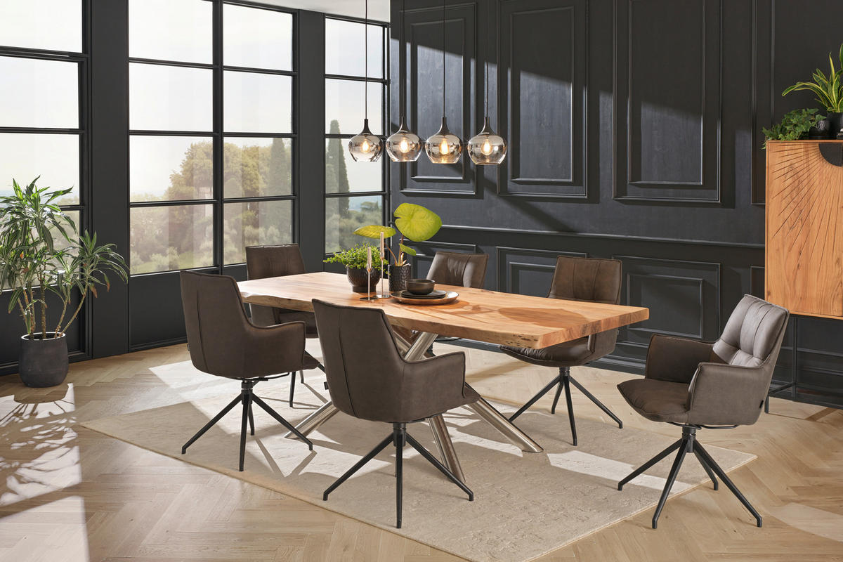 ESSTISCH in Holz, Metall 220/100/76 cm   - Edelstahlfarben/Naturfarben, LIFESTYLE, Holz/Metall (220/100/76cm) - Landscape