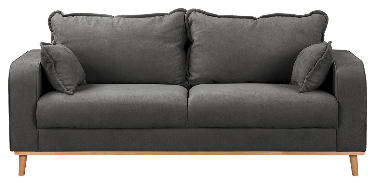 3-SITZER-SOFA Mikrofaser Dunkelgrau  - Wengefarben/Dunkelgrau, Design, Holz/Textil (193/86/87cm) - Livetastic