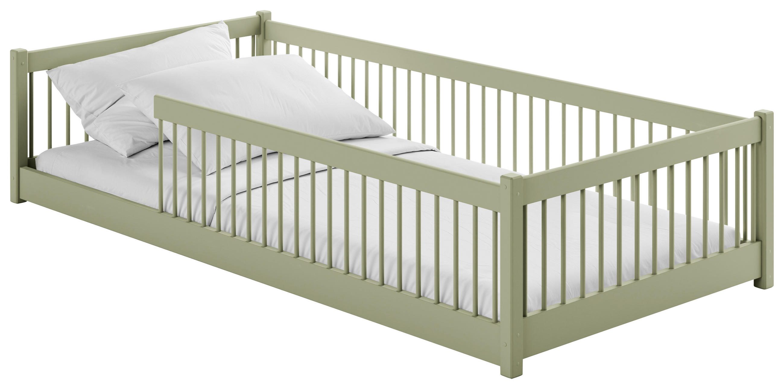 BODENBETT. - Birkefarben/Olivgrün, Basics, Holz (90/200cm) - Xora