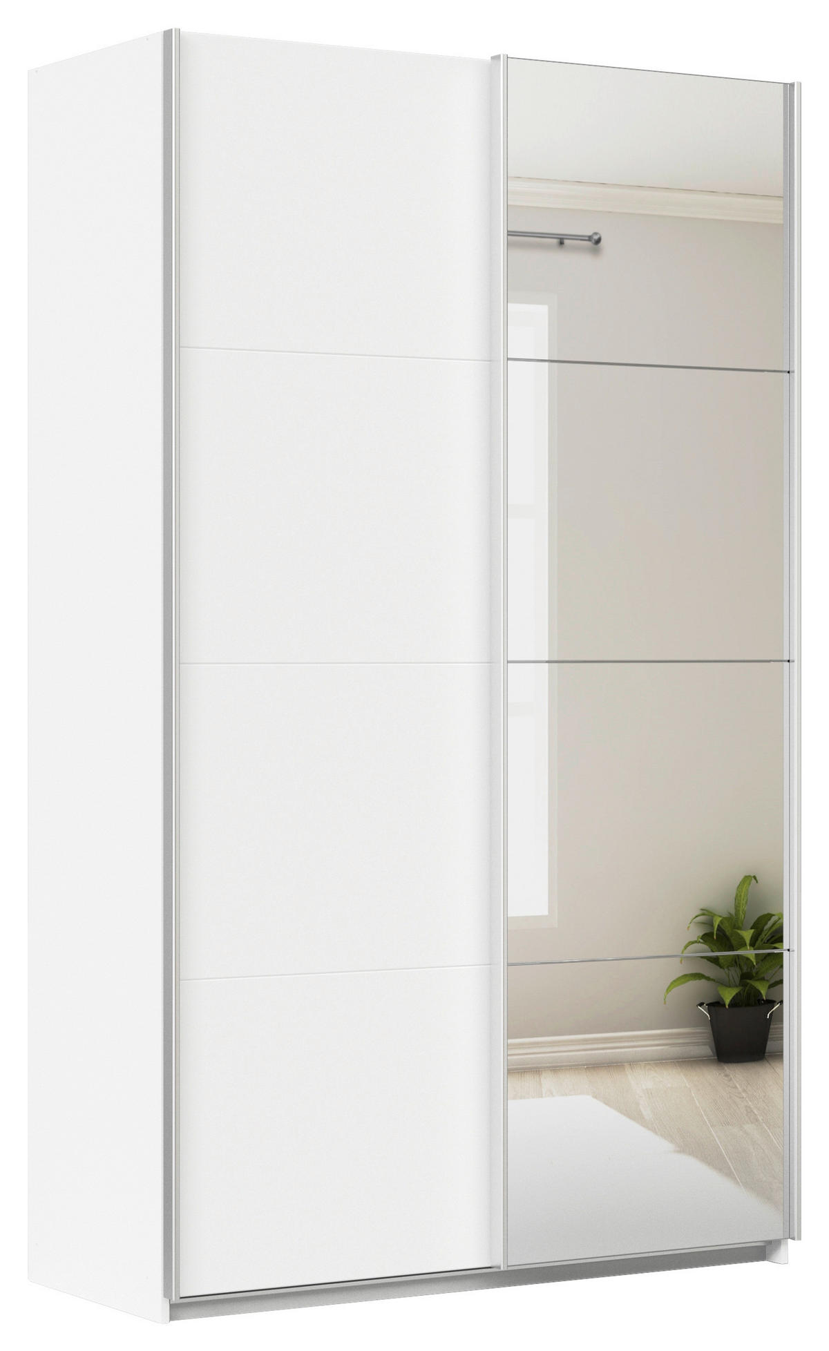 SCHWEBETÜRENSCHRANK 136/229/62 cm 2-türig Silberfarben, Weiß  - Silberfarben/Alufarben, MODERN, Holzwerkstoff/Metall (136/229/62cm)