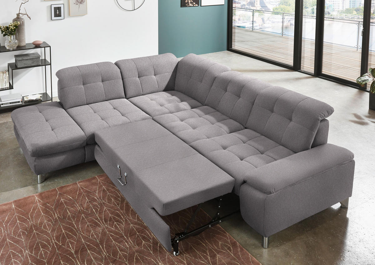 ECKSOFA in Chenille Hellgrau  - Chromfarben/Hellgrau, Design, Textil/Metall (260/310cm) - Beldomo Speed