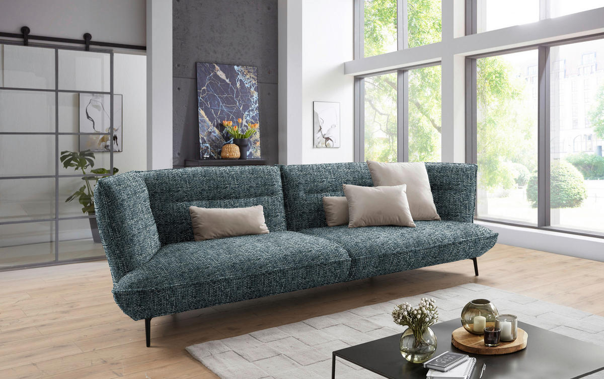 MEGASOFA in Flachgewebe Blaugrau  - Blaugrau/Schwarz, Design, Holzwerkstoff/Textil (339/92/99cm) - Moderano
