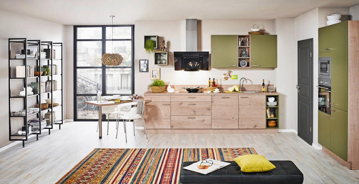 EINBAUKÜCHE   - Eichefarben/Olivgrün, Design, Holzwerkstoff - Dieter Knoll