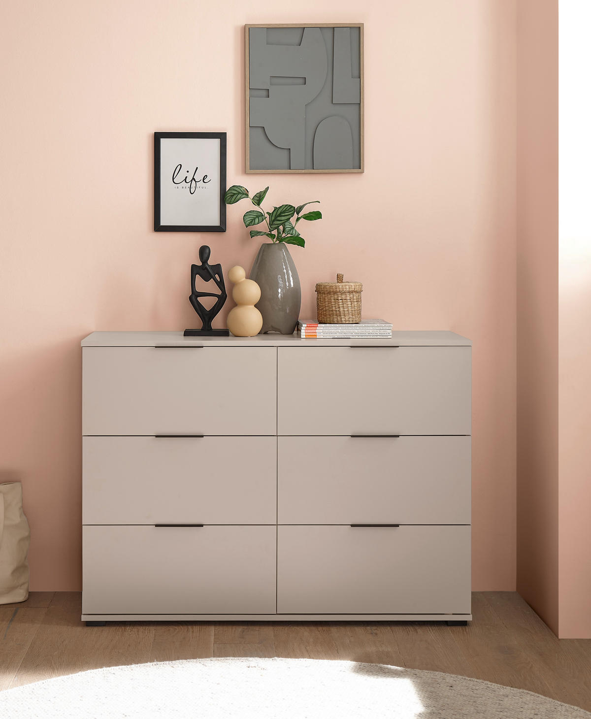 SIDEBOARD  121/91/38 cm 6 Schublade(n)  - Kaschmir/Schwarz, KONVENTIONELL, Holzwerkstoff/Kunststoff (121/91/38cm) - Boxxx