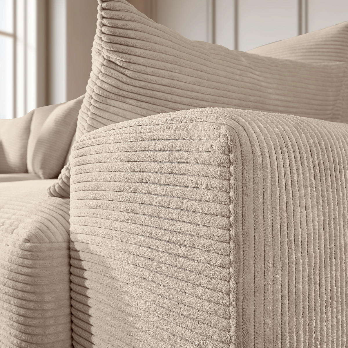 ECKSOFA in Cord Creme  - Creme/Schwarz, Design, Kunststoff/Textil (340/205cm) - Lomoco